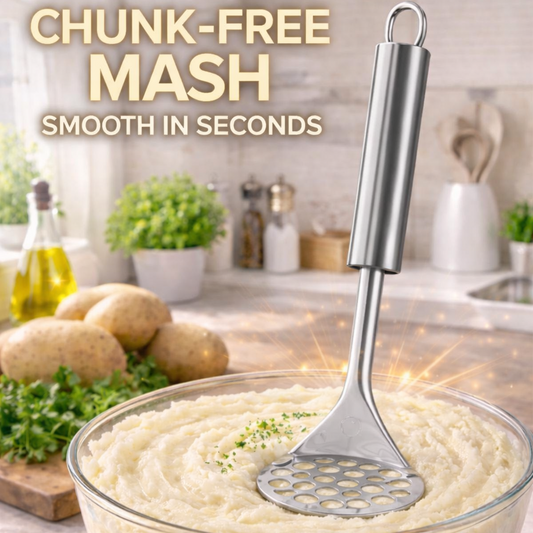 Gatemove® Stainless Steel Potato Masher – Heavy-Duty Fine Mesh Manual Masher for Smooth Mash & Baby Food