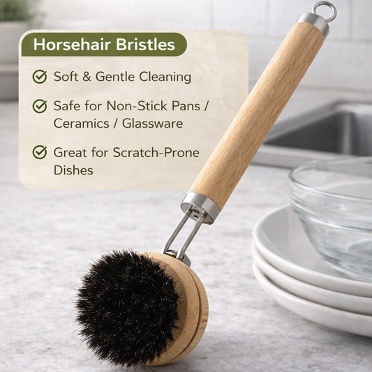 Gatemove® Replaceable Natural Dish Brush Set – 3 Bristle Types for All Cookware, Eco-Friendly Long Handle Cleaning Brush